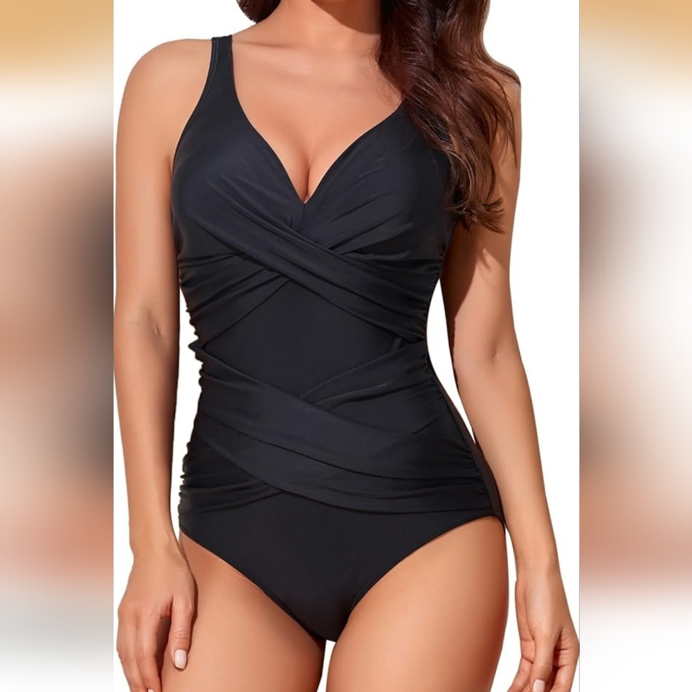 Smismivo Elegant Black One-Piece Tummy Control Swimsuit Size XL